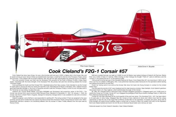 "Cook Cleland's F2G-1 Corsair #57"-Ernie Boyette-F2G Corsair Aviation Art